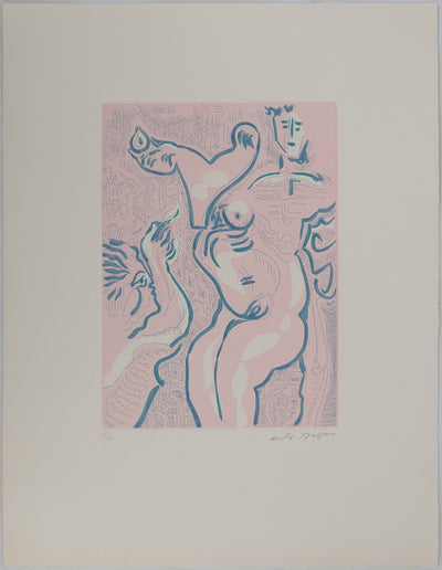 André MASSON : Nu sur fond rose, Gravure originale (vue générale) - Crédit photo : Galerie Art.Paris