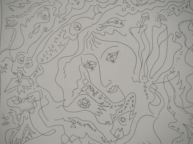 André MASSON : Visage féminin, Gravure originale (photo de détail 4) - Crédit photo : Galerie Art.Paris