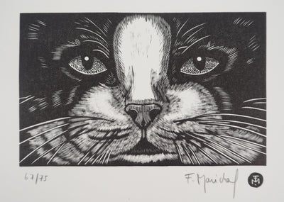 François MARECHAL : Face de chat, Gravure sur bois originale (photo de détail 3) - Crédit photo : Galerie Art.Paris