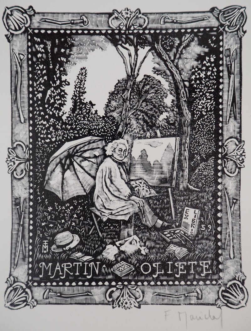 François MARECHAL : Le paysagiste, Gravure sur bois originale (vue générale) - Crédit photo : Galerie Art.Paris