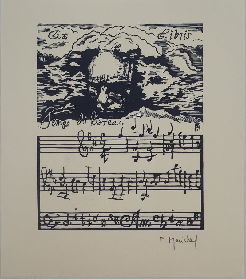 François MARECHAL : Musique : Le compositeur Beethoven, Gravure sur bois originale (vue générale) - Crédit photo : Galerie Art.Paris