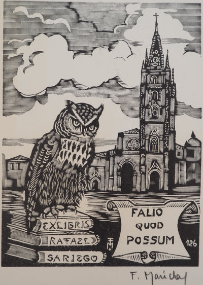 François MARECHAL : Hibou près d'une église, Gravure sur bois originale (photo de détail 3) - Crédit photo : Galerie Art.Paris