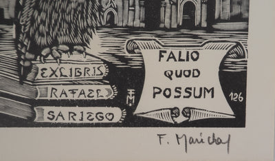 François MARECHAL : Hibou près d'une église, Gravure sur bois originale (photo de détail 2) - Crédit photo : Galerie Art.Paris