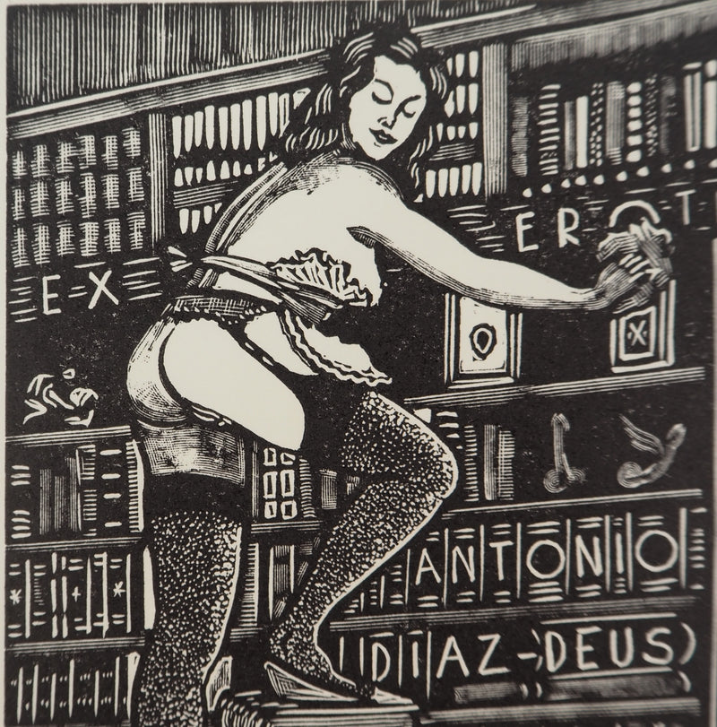 François MARECHAL : La bibliothèque érotique, Gravure sur bois originale (photo de détail 3) - Crédit photo : Galerie Art.Paris