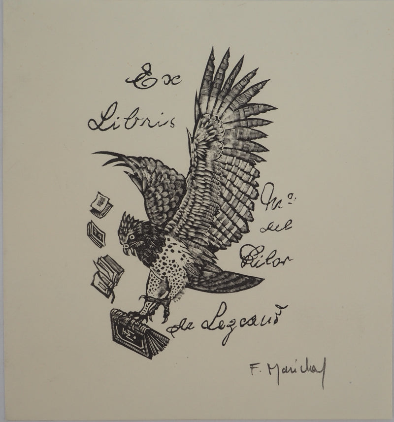 François MARECHAL : Aigle agrippant un livre, Gravure sur bois original (vue générale) - Crédit photo : Galerie Art.Paris