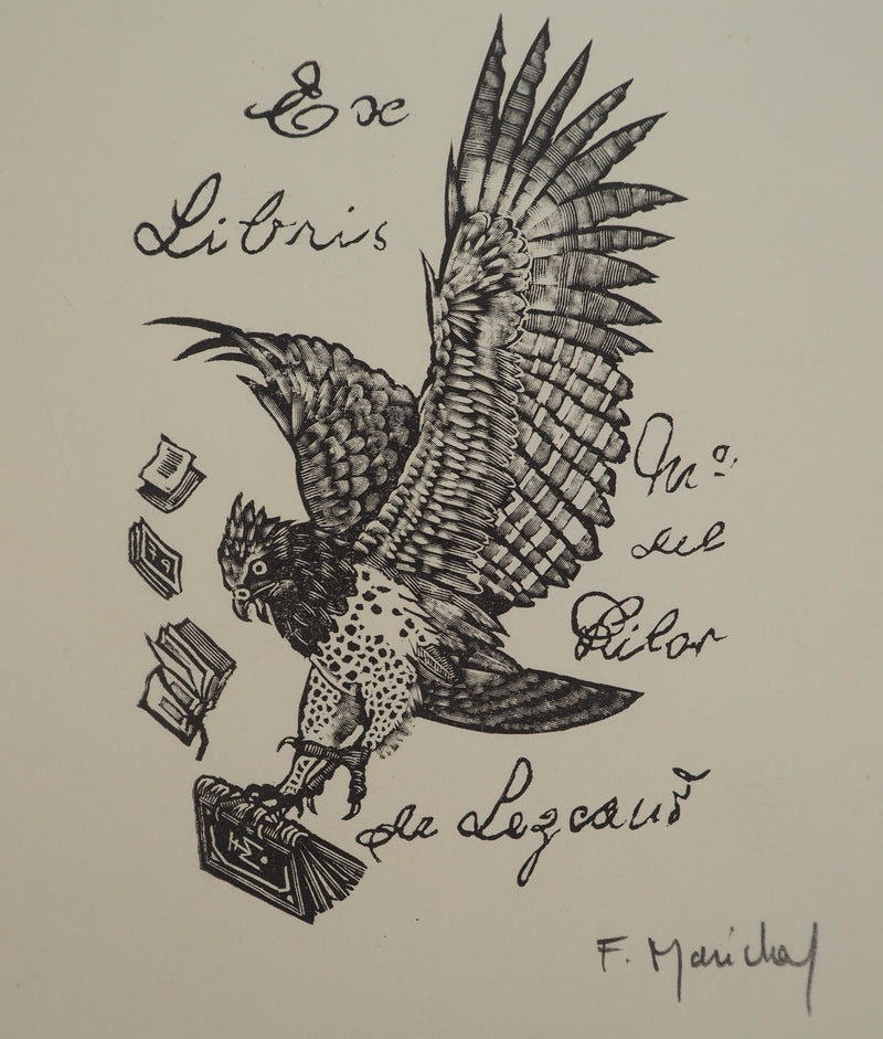 François MARECHAL : Aigle agrippant un livre, Gravure sur bois original (photo de détail 2) - Crédit photo : Galerie Art.Paris