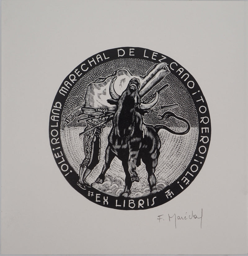 François MARECHAL : Scène de tauromachie, Gravure sur bois originale (vue générale) - Crédit photo : Galerie Art.Paris