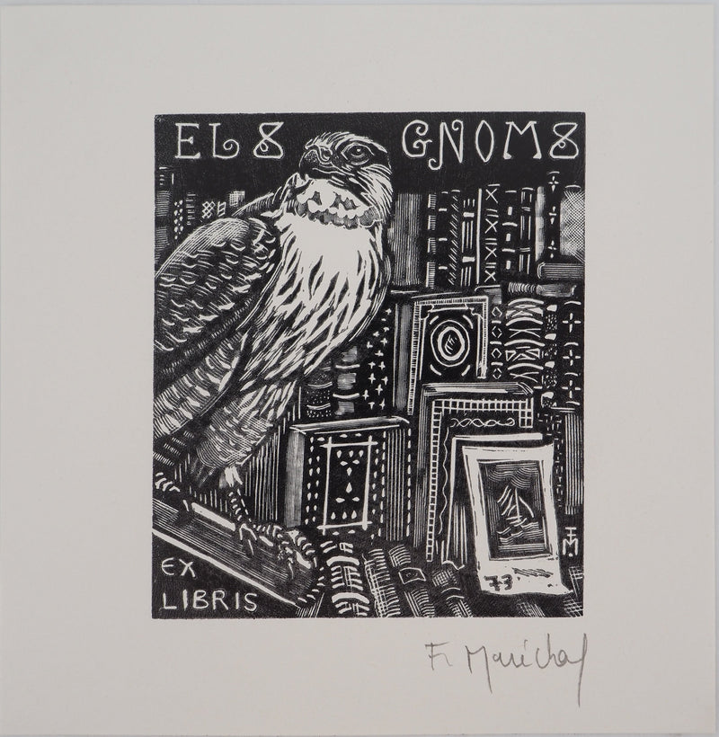 François MARECHAL : Aigle et bibliothèque, Gravure sur bois originale (vue générale) - Crédit photo : Galerie Art.Paris