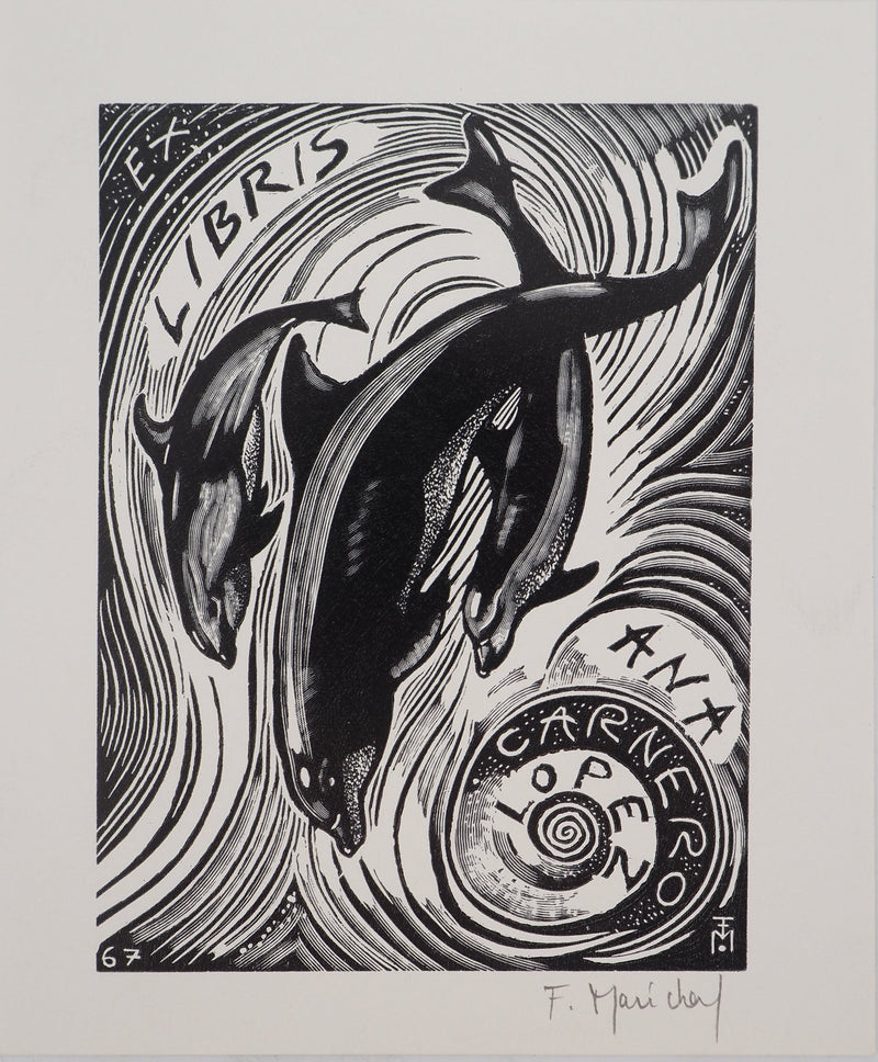 François MARECHAL : Dauphins, Gravure sur bois originale (vue générale) - Crédit photo : Galerie Art.Paris