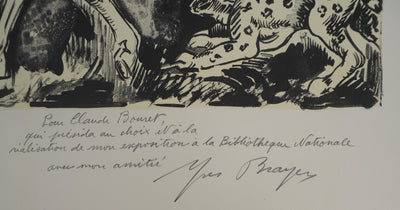 Yves BRAYER : Cheval attaqué par des léopards, Lithographie originale signée