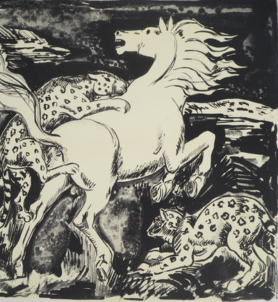 Yves BRAYER : Cheval attaqué par des léopards, Lithographie originale signée