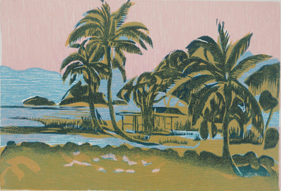 Jeannine HERVE : Guadeloupe : Palmiers au bord de l'océa, Gravure sur bois originale (photo de détail 2) - Crédit photo : Galerie Art.Paris