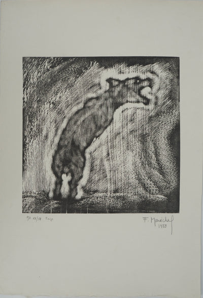 François MARECHAL : Rage : Loup hurlant, Gravure sur bois originale (photo de détail 3) - Crédit photo : Galerie Art.Paris