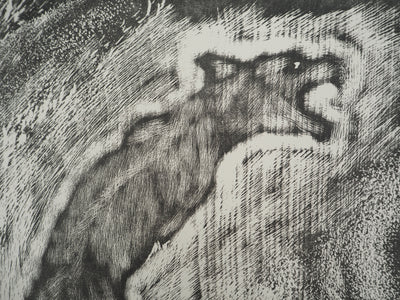 François MARECHAL : Rage : Loup hurlant, Gravure sur bois originale (photo de détail 4) - Crédit photo : Galerie Art.Paris