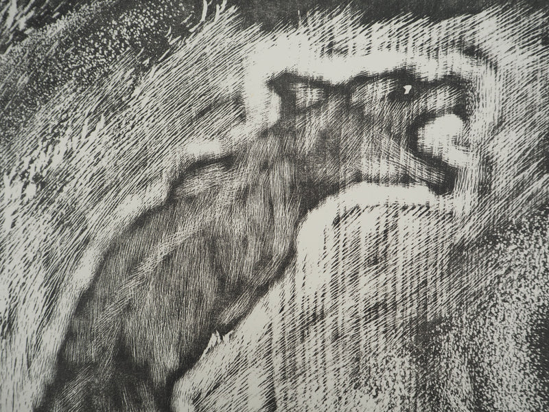 François MARECHAL : Rage : Loup hurlant, Gravure sur bois originale (photo de détail 4) - Crédit photo : Galerie Art.Paris