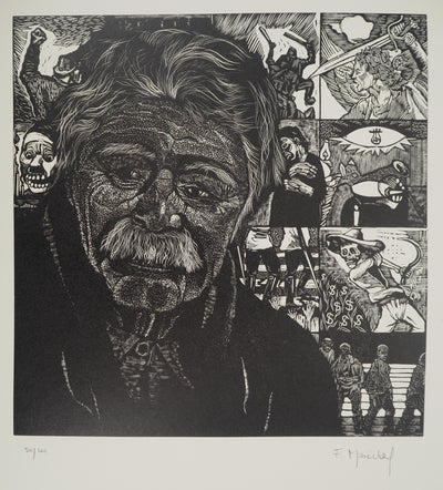 François MARECHAL : Le vieux révolutionnaire, Gravure sur bois originale (vue générale) - Crédit photo : Galerie Art.Paris