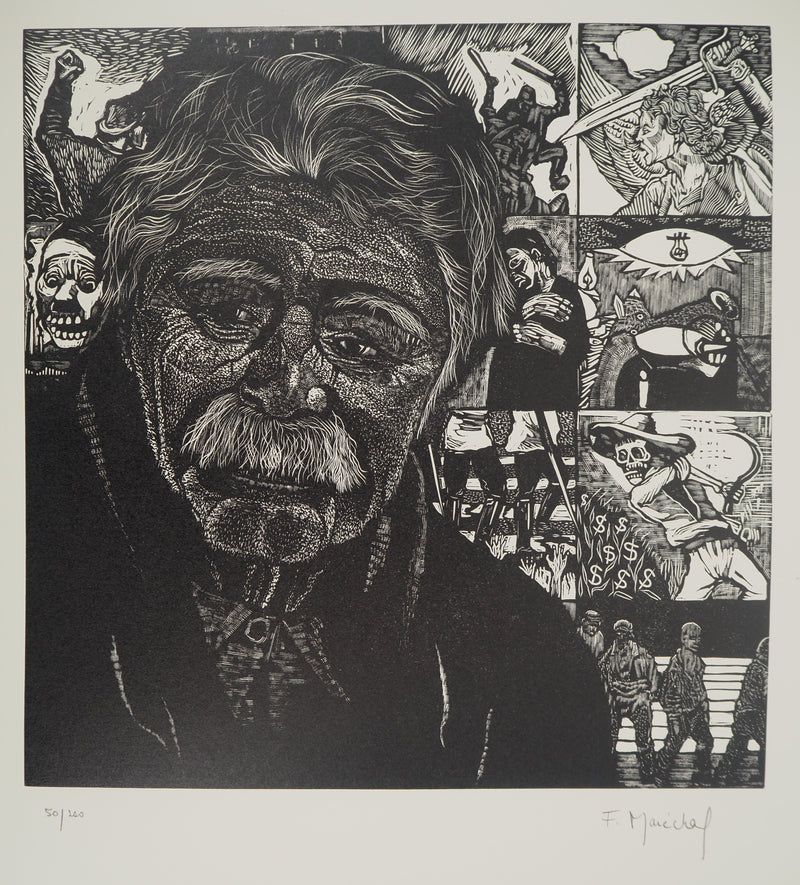 François MARECHAL : Le vieux révolutionnaire, Gravure sur bois originale (vue générale) - Crédit photo : Galerie Art.Paris