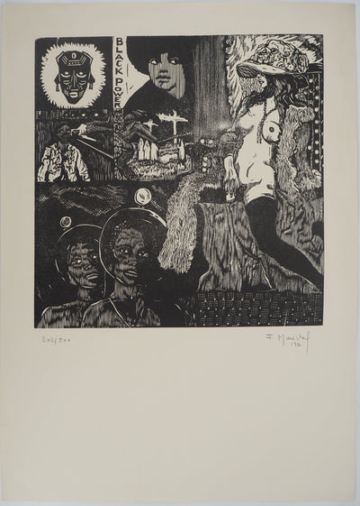 François MARECHAL : Black Power, Gravure sur bois originale (photo de détail 3) - Crédit photo : Galerie Art.Paris