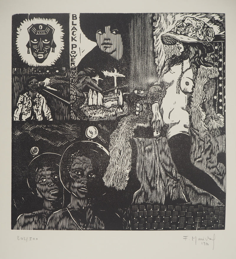 François MARECHAL : Black Power, Gravure sur bois originale (vue générale) - Crédit photo : Galerie Art.Paris