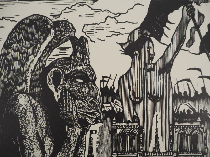 François MARECHAL : La gargouille de Notre Dame, Gravure sur bois originale (photo de détail 3) - Crédit photo : Galerie Art.Paris