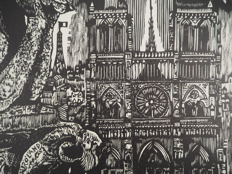 François MARECHAL : La gargouille de Notre Dame, Gravure sur bois originale (photo de détail 4) - Crédit photo : Galerie Art.Paris