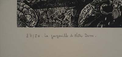 François MARECHAL : La gargouille de Notre Dame, Gravure sur bois originale (photo de détail 5) - Crédit photo : Galerie Art.Paris