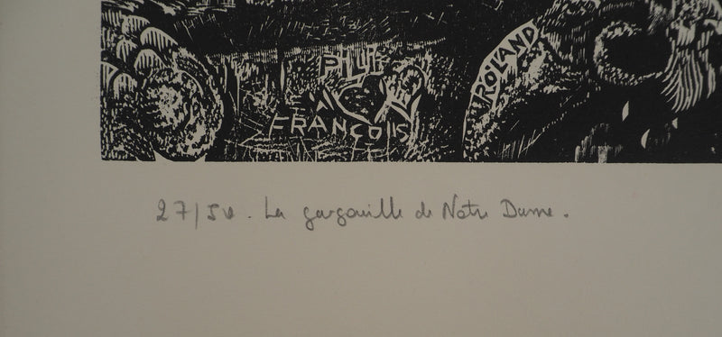 François MARECHAL : La gargouille de Notre Dame, Gravure sur bois originale (photo de détail 5) - Crédit photo : Galerie Art.Paris