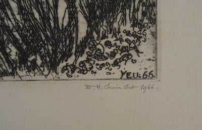 Mercédès GUINGOT : Bretagne : l'Anse des Broches sur l'île d'Yeu, Gravure originale (photo de détail 2) - Crédit photo : Galerie Art.Paris