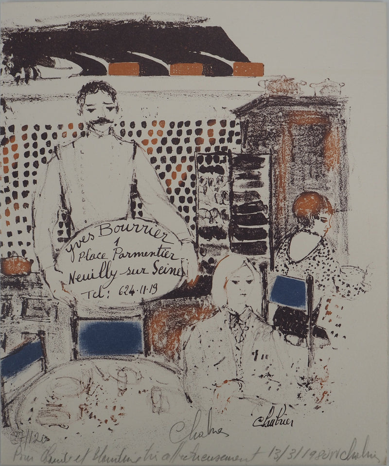 Nathalie CHABRIER : Restaurant à Neuilly, Lithographie originale (vue générale) - Crédit photo : Galerie Art.Paris