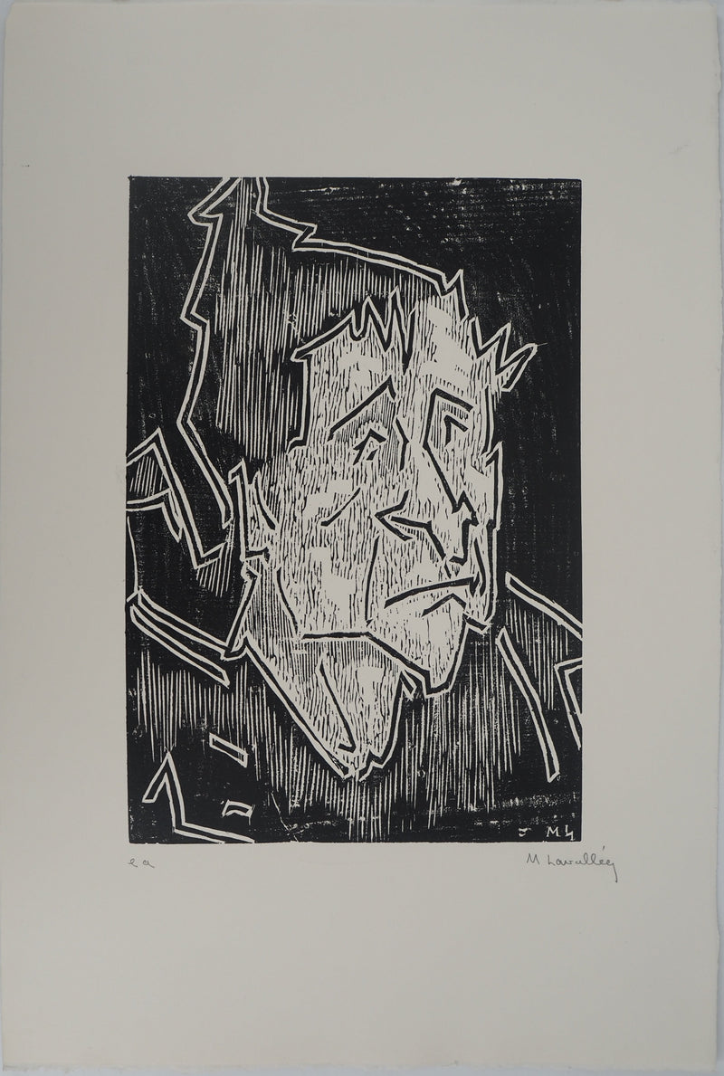 Monique LAVALLEE : Homme au bonnet, Gravure sur bois originale (photo de détail 3) - Crédit photo : Galerie Art.Paris