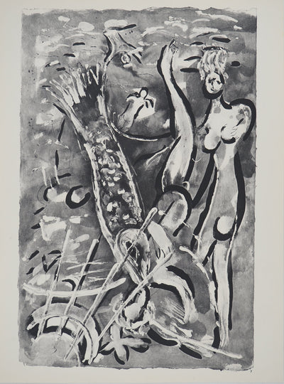 Marc CHAGALL : Le déluge : Le poisson et une femm, Héliogravure originale (vue générale) - Crédit photo : Galerie Art.Paris