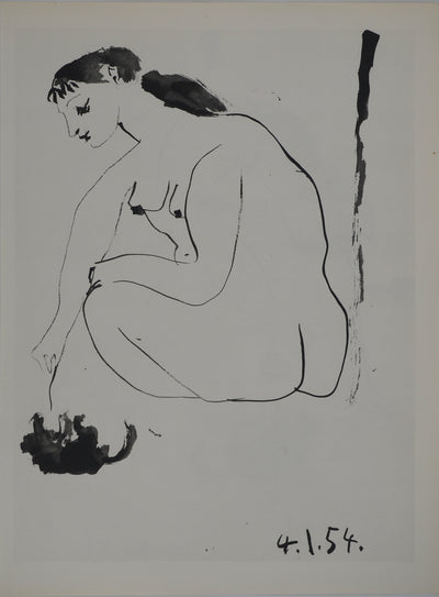 Pablo PICASSO :  Nu de dos et chaton noire, Héliogravure originale (vue générale) - Crédit photo : Galerie Art.Paris