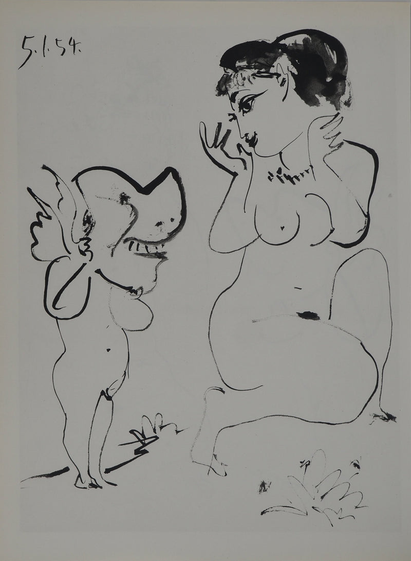 Pablo PICASSO : Le putti masqué et la jeune fille, Héliogravure originale (vue générale) - Crédit photo : Galerie Art.Paris