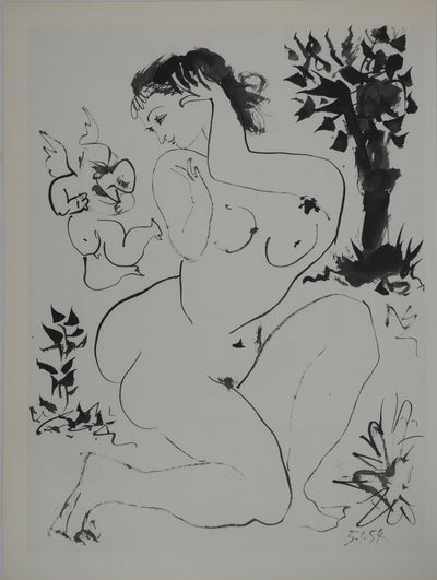 Pablo PICASSO : Angelot et muse dans la forêt, Héliogravure originale (vue générale) - Crédit photo : Galerie Art.Paris