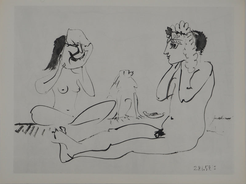 Pablo PICASSO : Couple masqué et le singe, Héliogravure originale (vue générale) - Crédit photo : Galerie Art.Paris