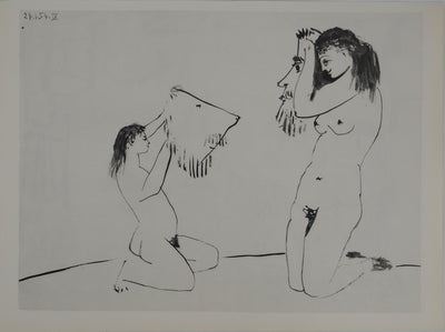 Pablo PICASSO : Les deux femmes nues masquées, Héliogravure originale (vue générale) - Crédit photo : Galerie Art.Paris