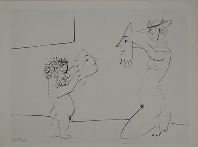 Pablo PICASSO : La jeune fille au chapeau et un homme, Héliogravure originale (vue générale) - Crédit photo : Galerie Art.Paris