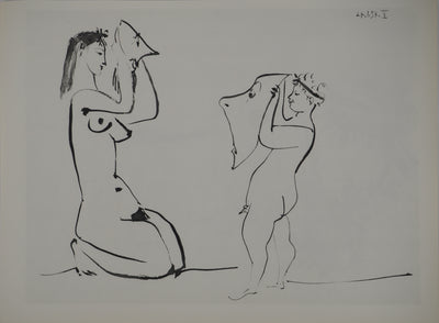 Pablo PICASSO : Les deux femmes aux masques antique, Héliogravure originale (photo de détail 4) - Crédit photo : Galerie Art.Paris