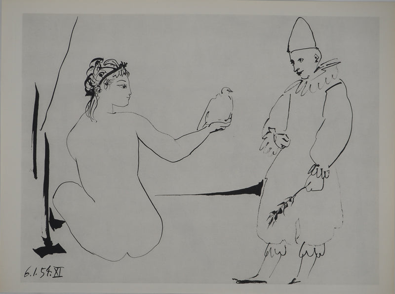 Pablo PICASSO : Le cadeau de la jeune fille à Arlequin, Héliogravure originale (vue générale) - Crédit photo : Galerie Art.Paris