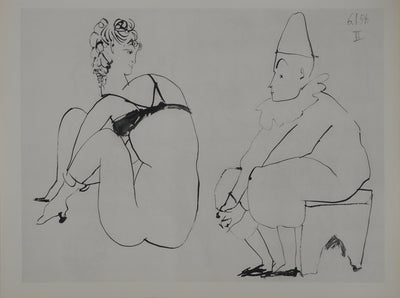 Pablo PICASSO : L'Arlequin et sa partenaire, Héliogravure originale (vue générale) - Crédit photo : Galerie Art.Paris