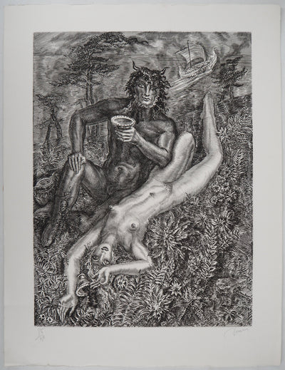Albert DECARIS : Femme et faune, Gravure originale (vue générale) - Crédit photo : Galerie Art.Paris