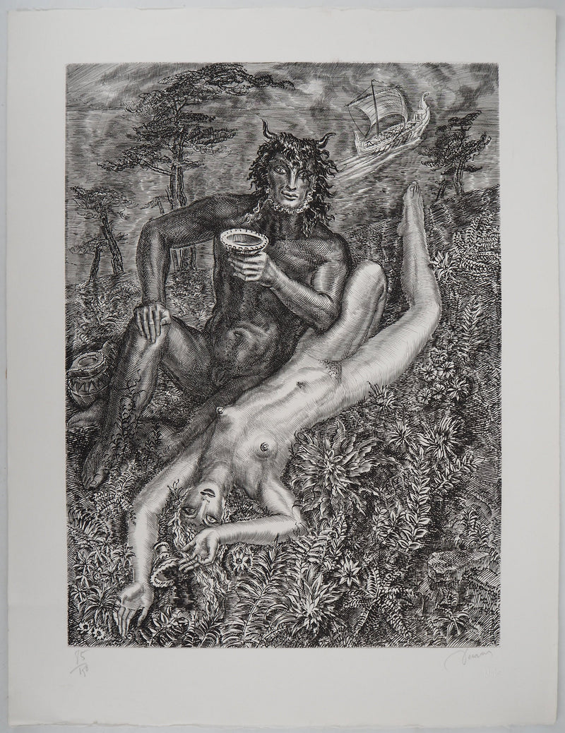 Albert DECARIS : Femme et faune, Gravure originale (vue générale) - Crédit photo : Galerie Art.Paris