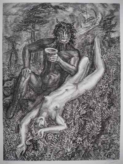 Albert DECARIS : Femme et faune, Gravure originale (photo de détail 3) - Crédit photo : Galerie Art.Paris