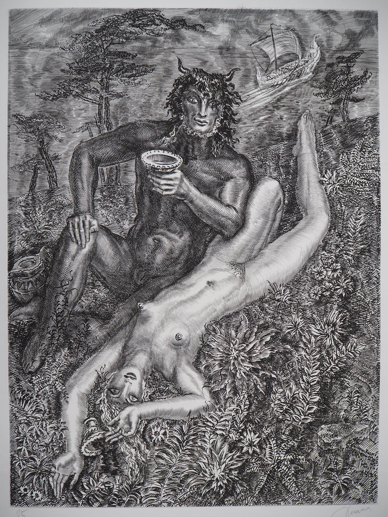 Albert DECARIS : Femme et faune, Gravure originale (photo de détail 3) - Crédit photo : Galerie Art.Paris