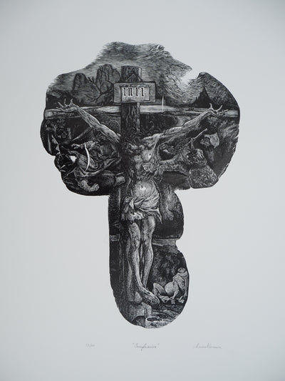 Manuel VERMEIRE : Crucifixion, Gravure sur bois originale (photo de détail 2) - Crédit photo : Galerie Art.Paris