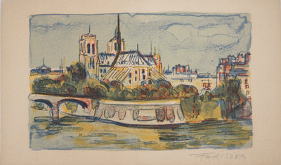 Roger FORISSIER : Vue sur Notre Dame de Paris, Lithographie originale (vue générale) - Crédit photo : Galerie Art.Paris