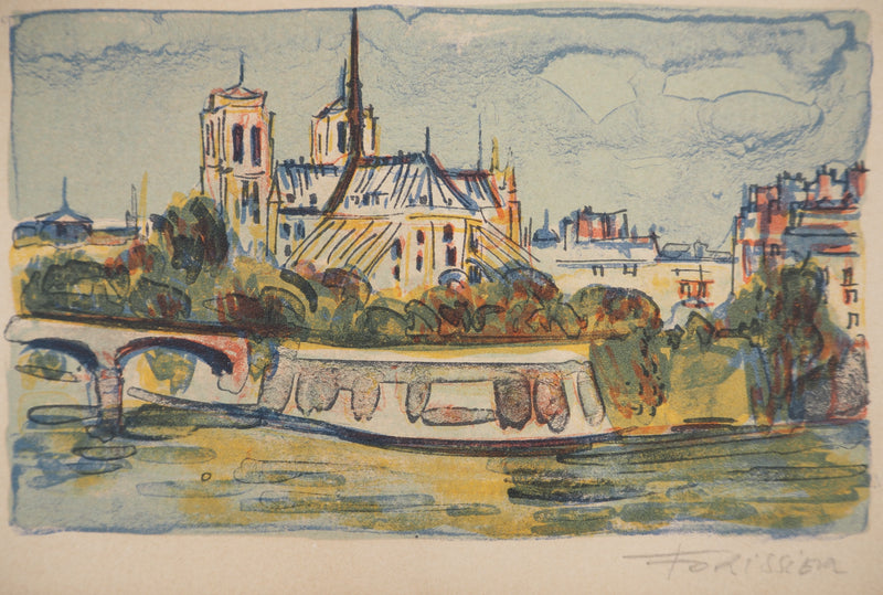 Roger FORISSIER : Vue sur Notre Dame de Paris, Lithographie originale (photo de détail 2) - Crédit photo : Galerie Art.Paris