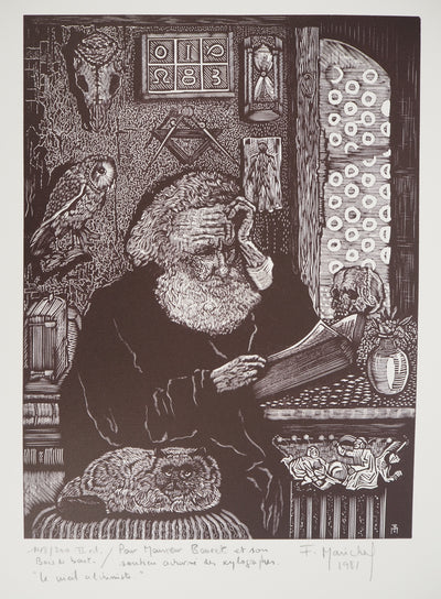 François MARECHAL : Le vieil alchimiste, Gravure sur bois originale (photo de détail 2) - Crédit photo : Galerie Art.Paris