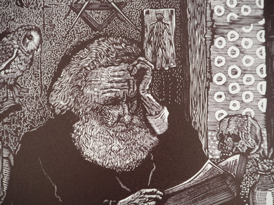 François MARECHAL : Le vieil alchimiste, Gravure sur bois originale (photo de détail 3) - Crédit photo : Galerie Art.Paris