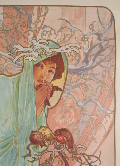 Alfonse MUCHA : Saisons, l'hiver, Lithographie originale signée